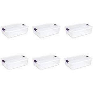 DESCRIPTION: (6) STORAGE BOX BRAND/MODEL: STERILITE #1860 INFORMATION: CLEAR RETAIL$: $8.92 EA SIZE: 41 QT QTY: 6