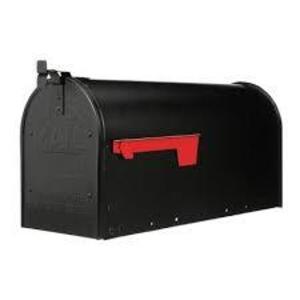 DESCRIPTION: (1) BLACK, GALVANIZED STEEL "D" MAILBOX BRAND/MODEL: STANLEY GIBRALTER RETAIL$: 51.98 SIZE: EXTRA LG CAPACITY QTY: 1