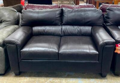 SOFT TOUCH BARK BLACK GENUINE LEATHER LOVESEAT