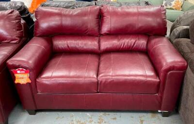 SOFT TOUCH BARK CRIMSON GENUINE LEATHER LOVESEAT