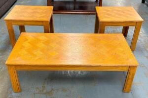 WOODEN COFFEE TABLE WITH (2) END TABLES