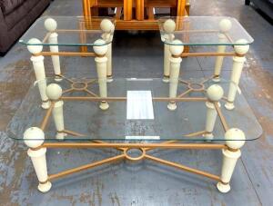 GLASSS TOP COFFEE TABLE WITH (2) END TABLES