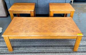 WOODEN COFFEE TABLE WITH (2) END TABLES