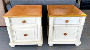 (2) TWO TONE END TABLES WITH DRAWERS