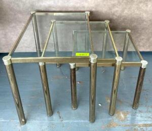 3PC GLASS TOP END TABLE SET