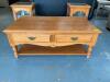 WOODEN END TABLE WITH 2-DRAWERS AND (2) END TABLES WITH GLASS TOP AND DOORS - 2