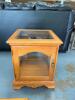 WOODEN END TABLE WITH 2-DRAWERS AND (2) END TABLES WITH GLASS TOP AND DOORS - 3