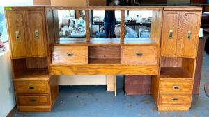 QUEEN SIZE STORAGE CABINETRY HEADBOARD WITH MIRRORS