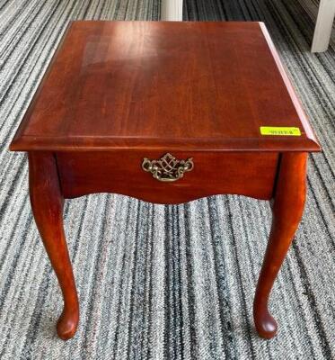 WOODEN END TABLE WITH METAL ACCENT