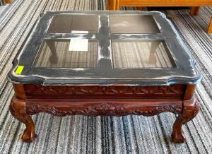 WOODEN GLASS TOP COFFEE TABLE