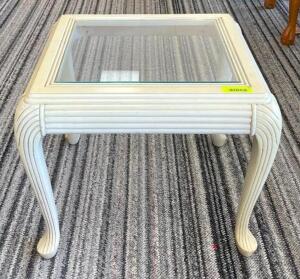 WOODEN END TABLE WITH GLASS TOP