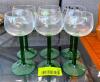 (6) GREEN STEMMED WINE GLASSES