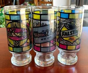 (3) DECORATIVE BEER GLASSES