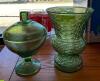 GLASS PEDESTAL BOWL WITH LID AND VASE