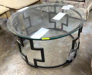 NAME: NEW ASHLEY METAL COFFEE TABLE WITH GLASS TOP