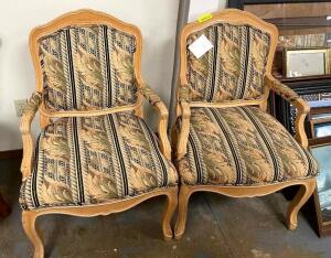 (2) WOODEN UPHOLSTERED LOUNGE ARMCHAIRS