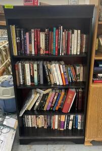 WOODEN BOOKCASE WITH ASSORTED BOOKS