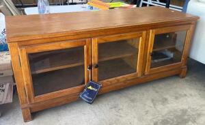 WOODEN MEDIA CONSOLE WITH GLASS DOORS