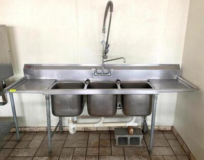 DESCRIPTION: 90" THREE-COMPARTMENT STAINLESS SINK SIZE: 90" X 24" LOCATION: STORE FRONT QTY: 1