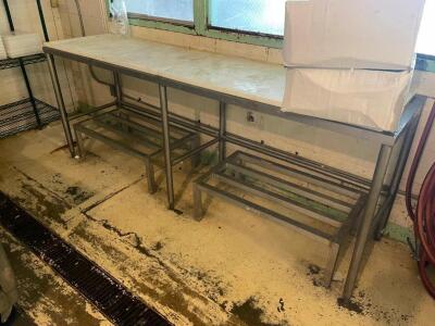 DESCRIPTION: 8' X 2' STAINLESS CUTTING TABLE W/ WHITE CUTTING BOARD TOP, SIZE: 8' X 2' LOCATION: WAREHOUSE QTY: 1