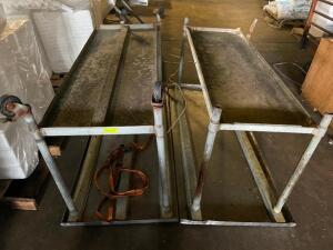 DESCRIPTION: (2) 72" X 30" STAINLESS TABLES. INFORMATION: BOTH HAVE BROKEN WELDS ON LEGS. LOCATION: WAREHOUSE QTY: 1