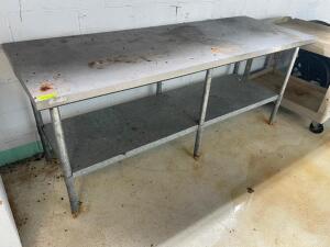 DESCRIPTION: 96" X 30" GALVANIZED TABLE W/ UNDER SHELF. SIZE: 96" X 30" LOCATION: WAREHOUSE QTY: 1