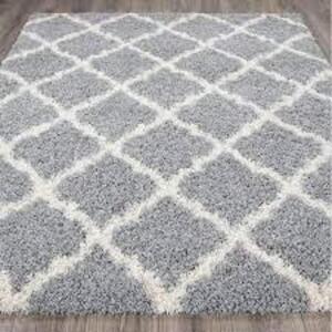 NAME: OTTOMANSON Shag Collection Ultimate Contemporary Moroccan Trellis Design Grey 5 ft. x 7 ft. Area Rug