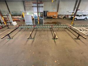 30 FT. SECTION OF CONVEYOR BLOCK SYSTEM WITH (9) - 10 FT. MODULAR CONVEYOR TOPS AND (4) - 12 FT. STEEL BASES
