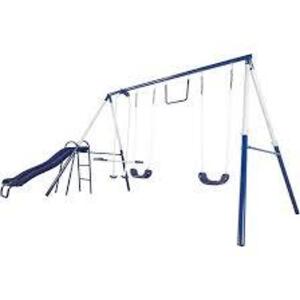 DESCRIPTION: (1) ARCADIA METAL SWING SET BRAND/MODEL: SPORTSPOWER RETAIL$: $169.00 EA SIZE: 134 x 100 x 73.6 inches QTY: 1