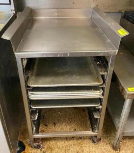 DESCRIPTION: STAINLESS STEEL HALF SIZE PAN RACK ON CASTERS QTY: 1