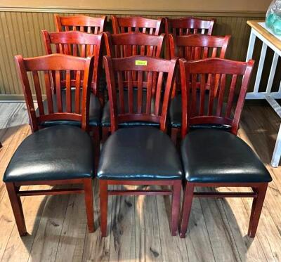 DESCRIPTION: (10) WOODEN DINING CHAIRS WITH VINYL SEATS QTY: 10