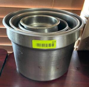 DESCRIPTION: (4) ASSORTED SIZED ROUND STAINLESS PANS QTY: 4