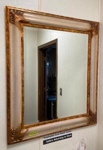 DESCRIPTION: DECORATIVE FRAMED MIRROR SIZE: 39"X32" QTY: 1