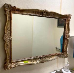 DESCRIPTION: DECORATIVE FRAMED MIRROR SIZE: 42"X30" QTY: 1