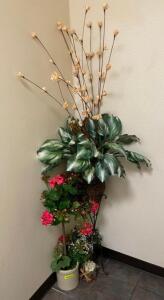 DESCRIPTION: ASSORTED FAUX FOLIAGE AND PLANTERS AS SHOWN QTY: 1