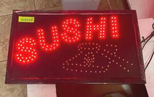 DESCRIPTION: LIGHT UP SUSHI SIGN INFORMATION: PARTIALLY WORKING SIZE: 22"X13" QTY: 1
