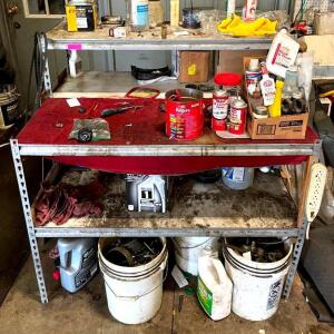 DESCRIPTION: METAL WORK BENCH WITH RISER SHELF INFORMATION: CONTENTS NOT INCLUDED SIZE: 48"X36"X48" QTY: 1