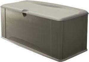 DESCRIPTION: (1) PATIO DECK BOX WITH SEAT BRAND/MODEL: RUBBERMAID #2047052 INFORMATION: EXTRA LARGE RETAIL$: 170 SIZE: 120 GALLON QTY: 1