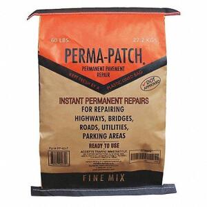 DESCRIPTION: (10) BAGS OF COLD PATCH BRAND/MODEL: PERMA-PATCH #3ZC17 INFORMATION: BLACK RETAIL$: $39.23 EA SIZE: 60 LB QTY: 10