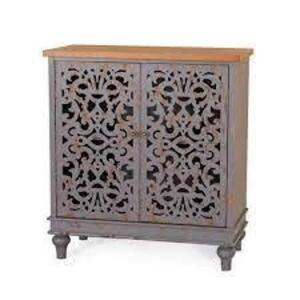 DESCRIPTION: (1) HOLLOW CARVED CABINET, 2 DOOR BRAND/MODEL: PHI VILLA IF-501 INFORMATION: BLUEISH GREY RETAIL$: $246.95 EA QTY: 1