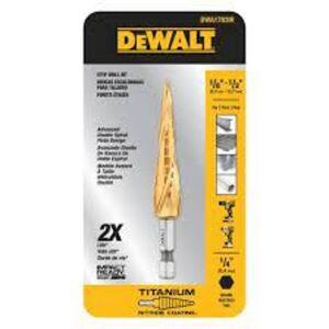 DESCRIPTION: (2) STEP DRILL BIT BRAND/MODEL: DEWALT/DWA1783IR INFORMATION: HIGH SPEED STEEL/SPIRAL-FLUTE/TITANIUM RETAIL$: 22.99 EACH SIZE: 1/4"SHANK