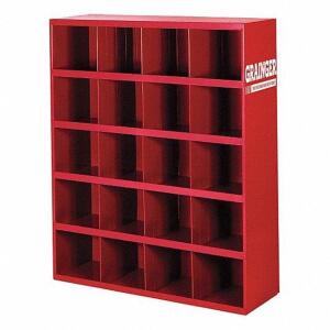 DESCRIPTION: (1) PIGEONHOLE BIN UNIT BRAND/MODEL: DURHAM MFG #49H240 INFORMATION: RED RETAIL$: 321.93 SIZE: 34X12X42 20 COMPARTMENTS QTY: 1