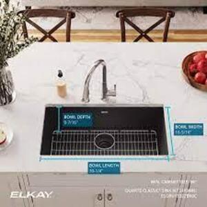 DESCRIPTION: (1) SINGLE BASI COMPOSITE KITCHEN SINK WITH BASKET STRAINER BRAND/MODEL: ELKAY #ELGRU13322BKOC RETAIL$: 490.3 EA SIZE: 33" QTY: 1