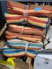 DESCRIPTION: (6) SEAT CUSHIONS BRAND/MODEL: SUNBRELLA #12T-02460216 INFORMATION: STRIPPED, BLUE RED AND YELLOW RETAIL$: $64.95 EA SIZE: 20"X20" QTY: 6 - 2