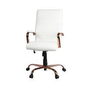 DESCRIPTION: (1) HIGH BACK WHITE SOFT EXECUTIVE SWIVEL OFFICE CHAIR BRAND/MODEL: FLASH FURNITURE #GO-2286H-WH-RSGLD-GG INFORMATION: WHITE/GOLD RETAIL$