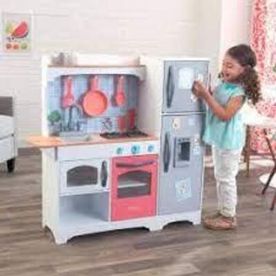 DESCRIPTION: (1) MOSAIC MAGNETIC PLAY KITCHEN BRAND/MODEL: KIDKRAFT #10070 INFORMATION: CORAL RETAIL$: 100 SIZE: 41"L 14"W 40"H QTY: 1