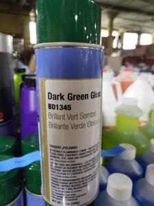 DESCRIPTION: (6) GLOSS SPRAY PAINT BRAND/MODEL: CLASS 3 SOLUTIONS BD1345 INFORMATION: DARK GREEN RETAIL$: $8.48 EA SIZE: 12 OZ QTY: 6