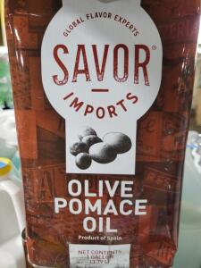 DESCRIPTION: (2) CONTAINERS OF OLIVE POMACE OIL BRAND/MODEL: SAVOR IMPORTS RETAIL$: $50.00 TOTAL SIZE: 1 GALLON QTY: 2