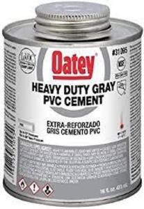 DESCRIPTION: (4) HEAVY DUTY PVC CEMENT BRAND/MODEL: OATEY #31095 INFORMATION: GREY RETAIL$: $24.43 EA SIZE: 16 OZ QTY: 4