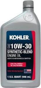 DESCRIPTION: (2) UNIVERSAL SYNTHETIC BLEND PREMIUM OIL BRAND/MODEL: KOHLER INFORMATION: 10W-30 RETAIL$: $12.00 EA SIZE: 1 QT QTY: 2